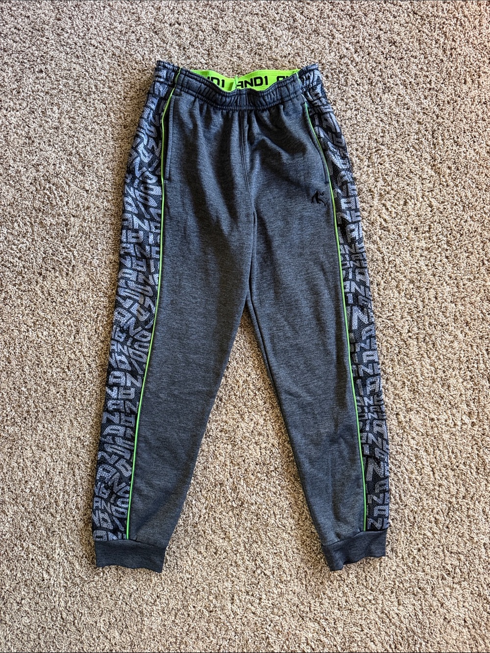 And1 Gray Jogger Sweatpants with Neon Green Trim
